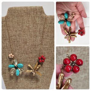 Vintage Wire Wrapped Stones Glass Crystals Beads Pearls Flower Necklace